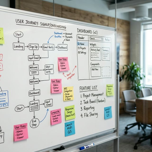 Whiteboard lập kế hoạch phát triển webapp