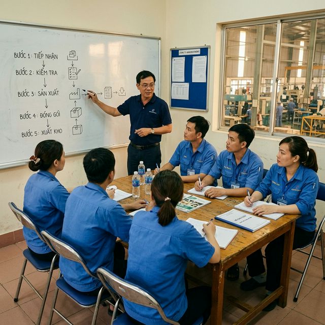 Tư vấn viên hướng dẫn nhóm nhân viên viết SOP